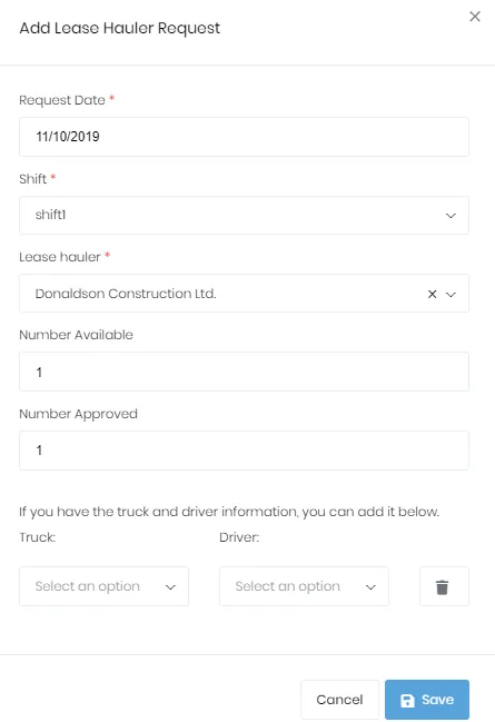 Add Lease Hauler Request