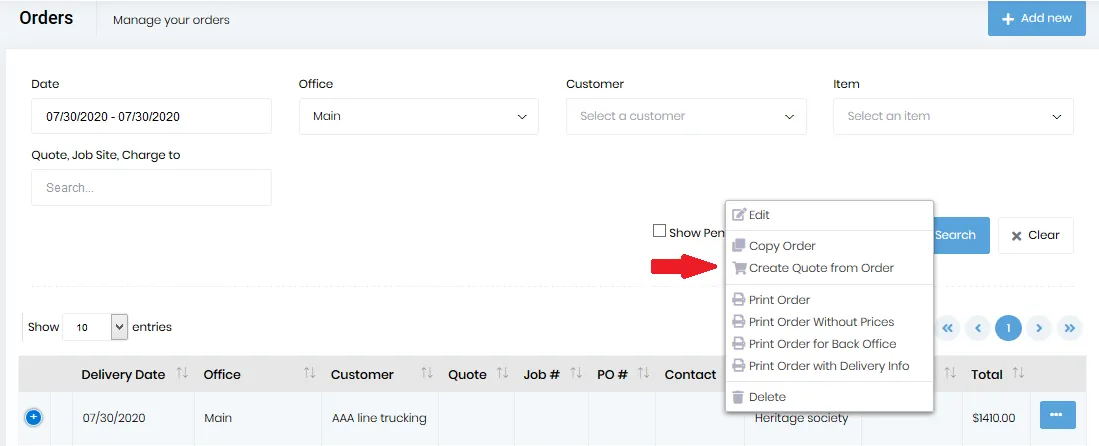 Create Quote From Order