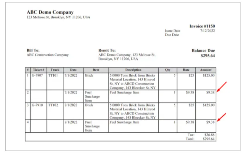 Fuel surcharge line item