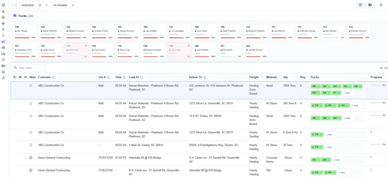 Schedule - Truck block on top