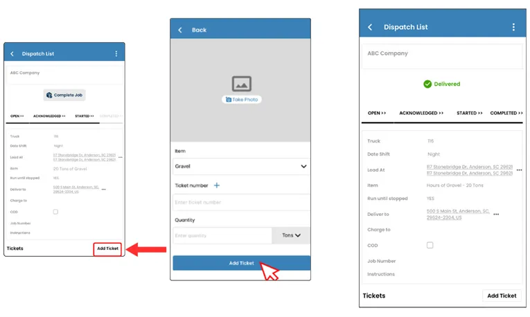 ticket management feature in driver app